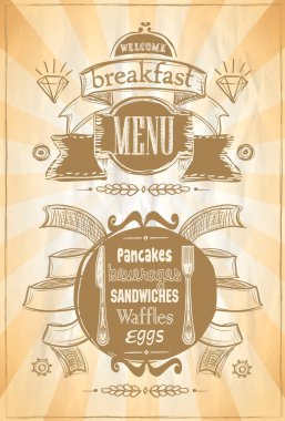 Breakfast menu board template, vintage style hand drawn vector menu mockup