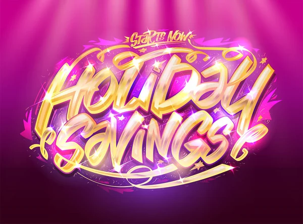 Holiday Savings Holiday Sale Vector Poster Web Banner Template Golden — Διανυσματικό Αρχείο