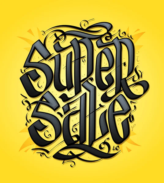 Super Sale Web Banner Hand Drawn Calligraphy Lettering — Stock Vector