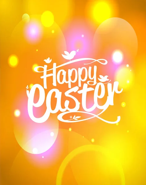 Happy Easter Lettering Card Vector Template Bokeh Lights Background — Stock Vector