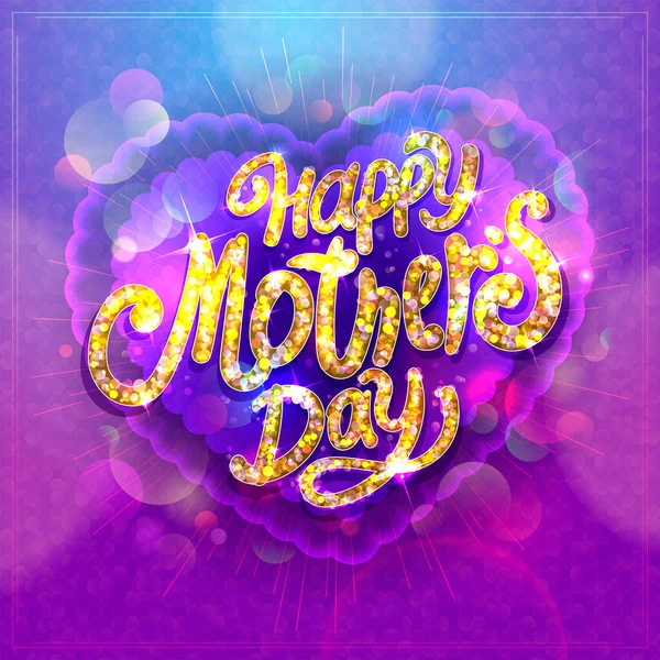Happy Mother Day Vector Card Template Golden Bubble Lettering Bokeh — Stock Vector
