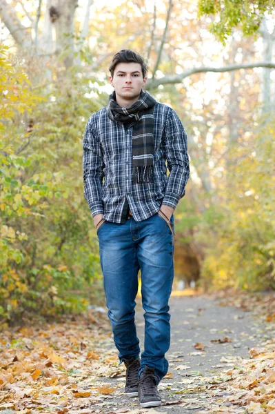Молодой Красивый Подросток Прогуливается Осеннему Парку — стоковое фото