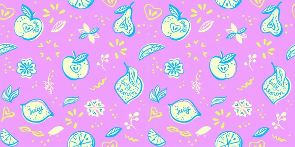 Seamless Pink Vector Pattern Fruits — Stock Vector