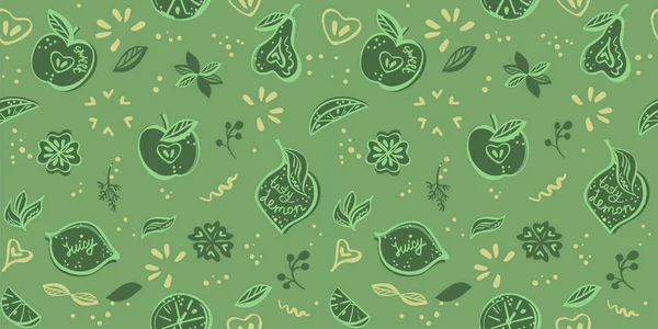 Nahtloses Muster Design Veganen Stil Mit Früchten Handgezeichnetes Vektor Muster — Stockvektor