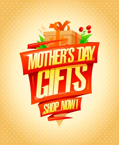 Muttertagsgeschenke Vektor Urlaub Verkauf Banner Vorlage Mit Blumen Und Geschenkbox — Stockvektor