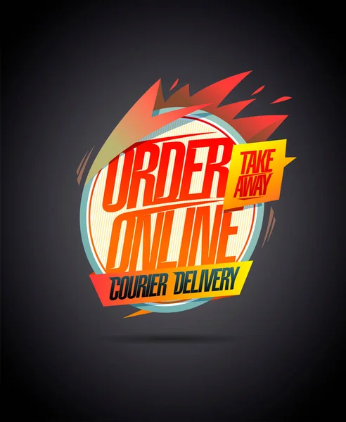 Order Online Take Away Courier Delivery Vector Banner Template — Stock Vector