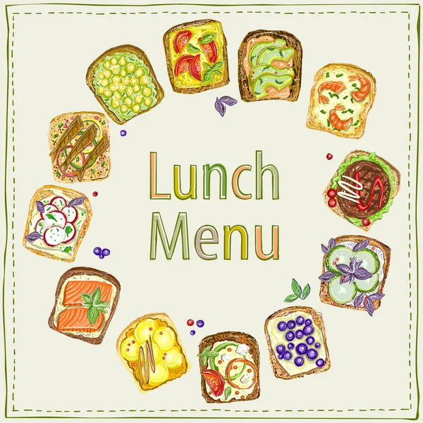 午餐菜单粉笔矢量模板与三明治为框架 — 图库矢量图片