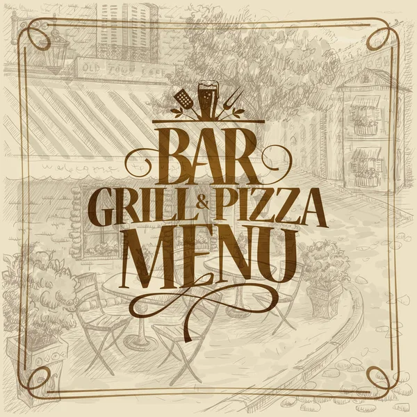 Bar Grill Pizza Menu Met Retro Stijl Grafische Illustratie Van — Stockvector