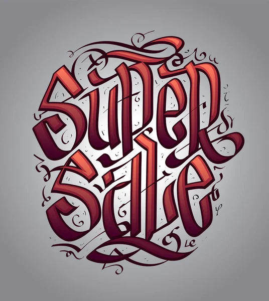 Super Sale Banner Hand Drawn Calligraphy Lettering — Stock Vector