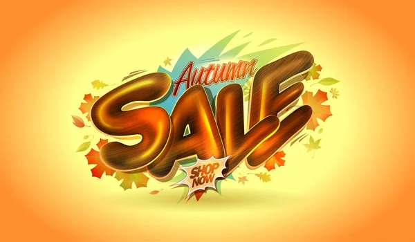 Autumn Sale Poster Web Banner Vector Template Shiny Lettering Autumn — Stock Vector