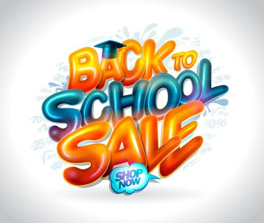 3D parlak harfli okul indirimi web pankartı tasarım şablonu