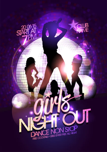 Κορίτσια Νύχτα Έξω Αφίσα Κόμμα Web Banner Χορό Κορίτσια Σιλουέτες — Διανυσματικό Αρχείο
