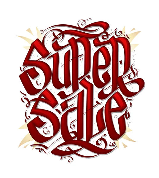 Super Sale Web Banner Hand Drawn Gothic Style Calligraphy Lettering — Stock Vector