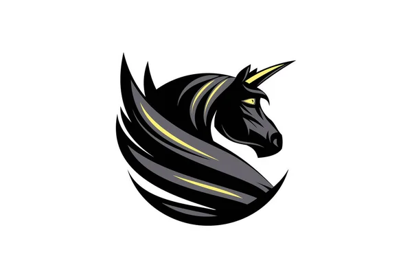 Einhorn Kopf Logo Profil Einhorn Portrait Design Einhorn Mit Flügeln — Stockvektor