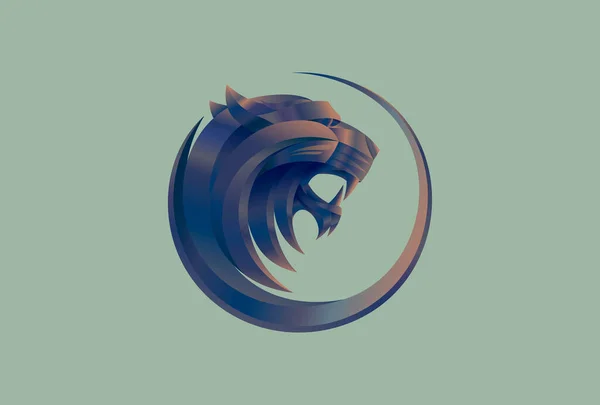 Retrato Perfil Cabeça Tigre Leão Logotipo Vetor Sinal Estilo Círculo — Vetor de Stock