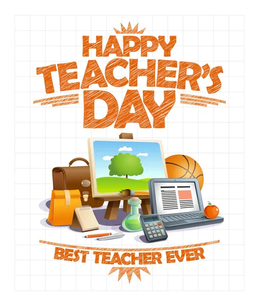 Mutlu Öğretmenler Günü Kartı Veya Poster Vektör Şablonu — Stok Vektör