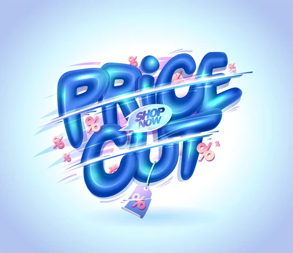 Price Cut Vector Sale Banner Template Glossy Style Lettering — Stock Vector