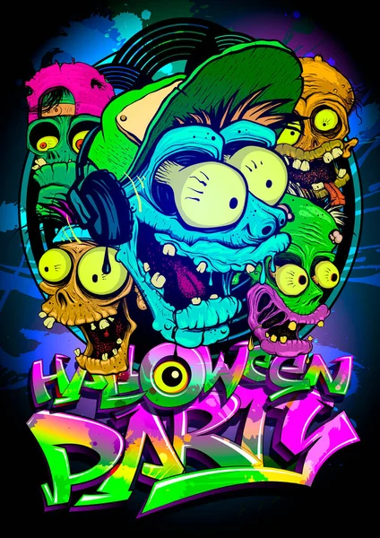Halloween Party Vektor Poster Von Flyer Mit Monster Persönlichkeiten Vektorillustration — Stockvektor