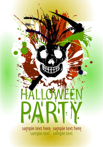 Halloween Fiesta Cartel Vector Maqueta Con Cráneo Grunge Manchas Colores — Vector de stock