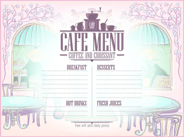 Cafe Menu List Template Old Style Street Cafe Graphic Backdrop — Stock Vector
