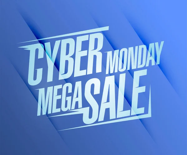 Cyber Monday Mega Sale Web Banner Vector Mockup Paper Art — Stock Vector