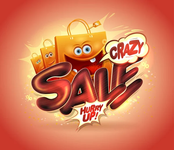 Crazy Sale Vector Poster Banner Design Cartoon Crazy Funny Paper — Stock Vector