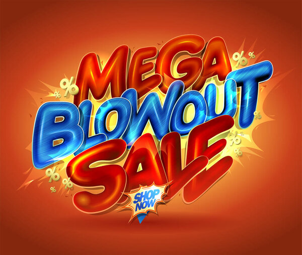 Макет векторного веб-баннера Mega Blowout с глянцевыми буквами в 3D стиле