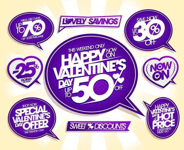 Valentine Day Sale Stickers Collection Offre Vacances Offre Spéciale Méga — Image vectorielle