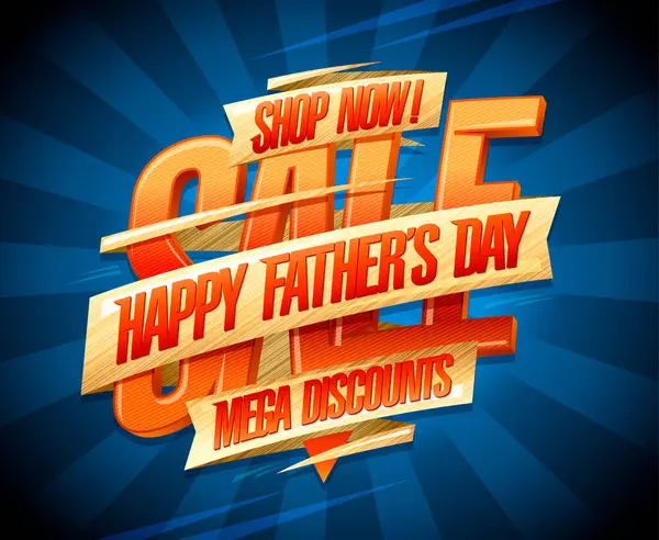 Happy Father Day Mega Discounts Vector Web Banner Mockup Ribbons — Stockový vektor