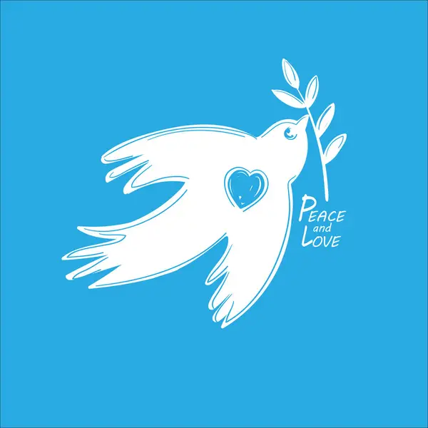 Weißes Taubenvektorlogo Friedenssymbol Mit Fliegendem Vogel Und Zweig Mit Blättern — Stockvektor