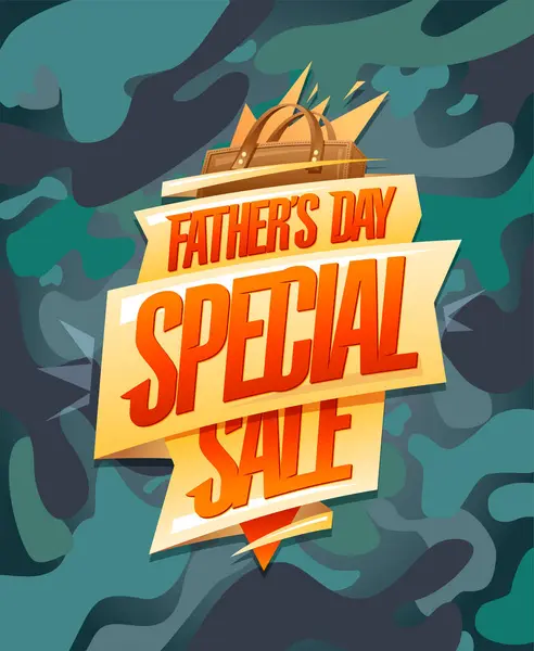 Vaderdag Speciale Verkoop Poster Template Met Linten Militaire Stijl Camouflage — Stockvector