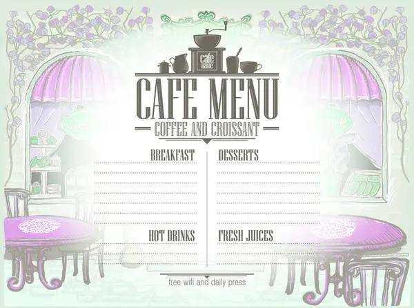 Cafe Menu Prázdná Šablona Starým Stylem Pouliční Kavárna Grafické Ilustrace — Stockový vektor