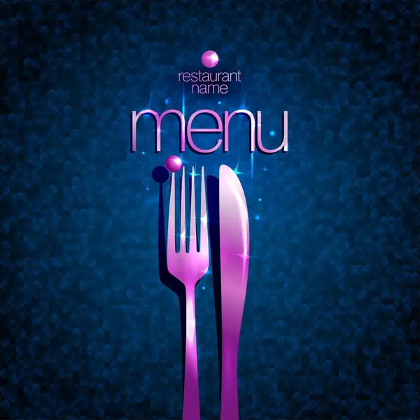 Restaurant Menukaart Cover Design Met Roze Glanzende Vork Mes Mozaïek — Stockvector