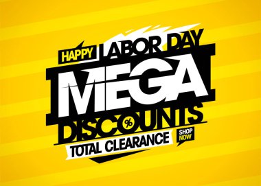 Labor Day mega discounts, total clearance advertisement banner mockup clipart