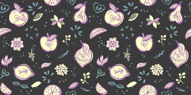 Sebzeler ve meyve deseni, el çizimi vektör grafik arkaplan