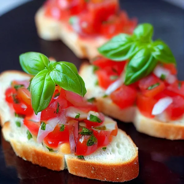 みじん切りの野菜とイタリア ダブルトマトのブルスケッタ — ストック写真