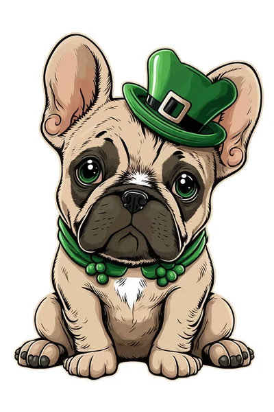 Bulldog in an Irish cap. Saint Patrick\'s Day artwork, cartoon artwork.