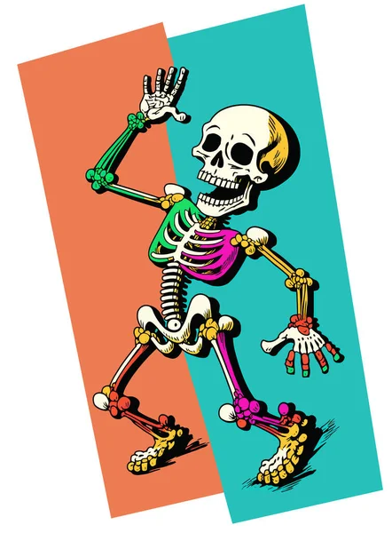 Счастливого Танцевального Скелета Яркие Цвета Мексиканский День Мертвых Отпечаток Футболки — стоковое фото