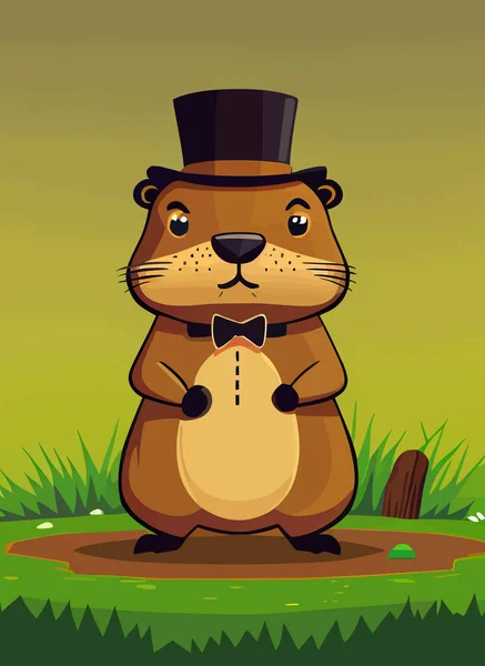 Groundhog Day Groundhog Top Hat Cartoon Graphics — Zdjęcie stockowe