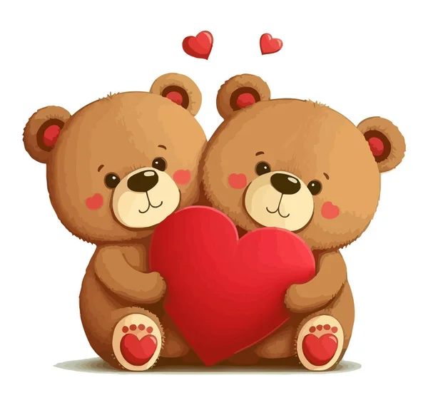 A cute bear is holding a red heart. Valentine\'s postcard.