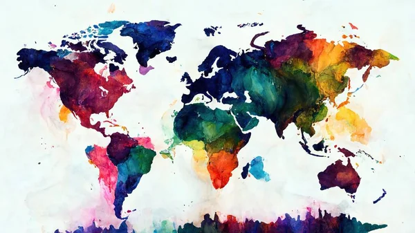 World map in watercolor style. Conceptual graphic showing diversity and the fight for the good of the climate.