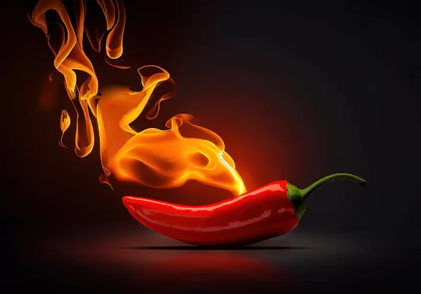Hot red chili pepper on fire background.