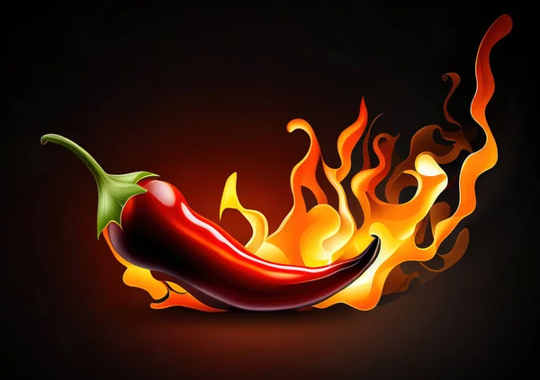 Hot red chili pepper on fire background.