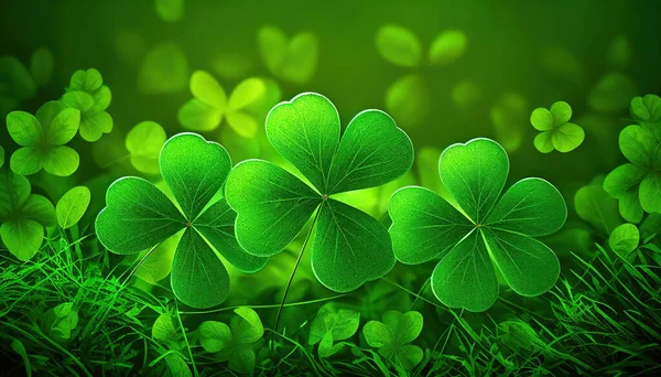 Aziz Patrick Günü Soyut Yeşil Arka Plan Yonca Yapraklarıyla Süslenmiş — Stok fotoğraf