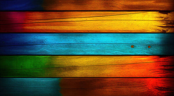 Vibrant color wood background, rainbow colorful wooden wall.