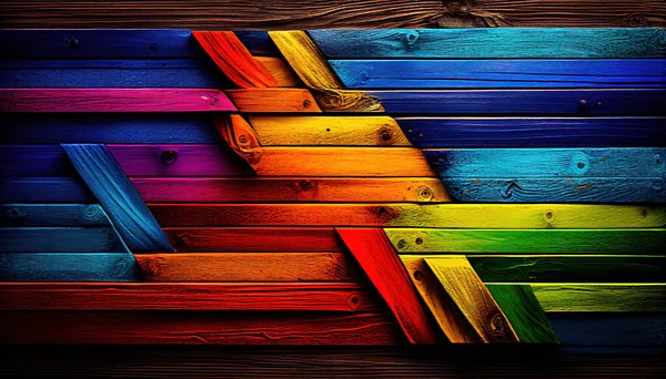 色彩艳丽的木背 彩虹色的木墙 — 图库照片