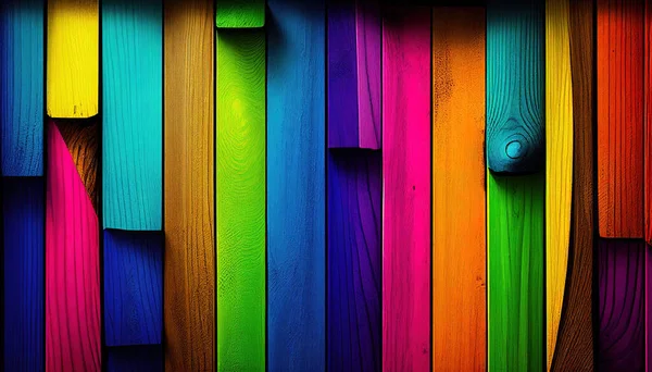 Ζωντανό Χρώμα Ξύλου Φόντο Ουράνιο Τόξο Πολύχρωμο Ξύλινο Τοίχο Φωτογραφία Αρχείου