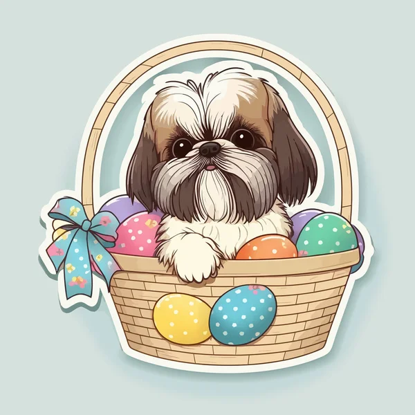 Słodki Piesek Koszyku Wielkanocnym — Zdjęcie stockowe