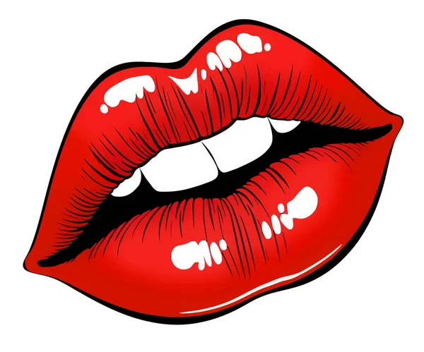 Κλασικά Κόκκινα Γυναικεία Χείλη Απλά Γραφικά Λευκό Φόντο Εικόνα Αρχείου