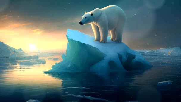 Белый Медведь Льдине Концепция Глобального Потепления Анимация Секундная Петля — стоковое видео